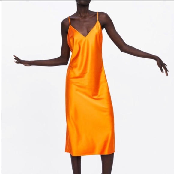 Zara | Dresses | Zara Orange Slip Dress | Poshmark